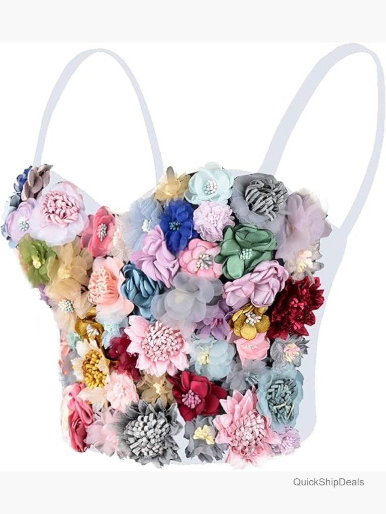 3d Floral Bustier Crop Top With Padded Underwire Cups